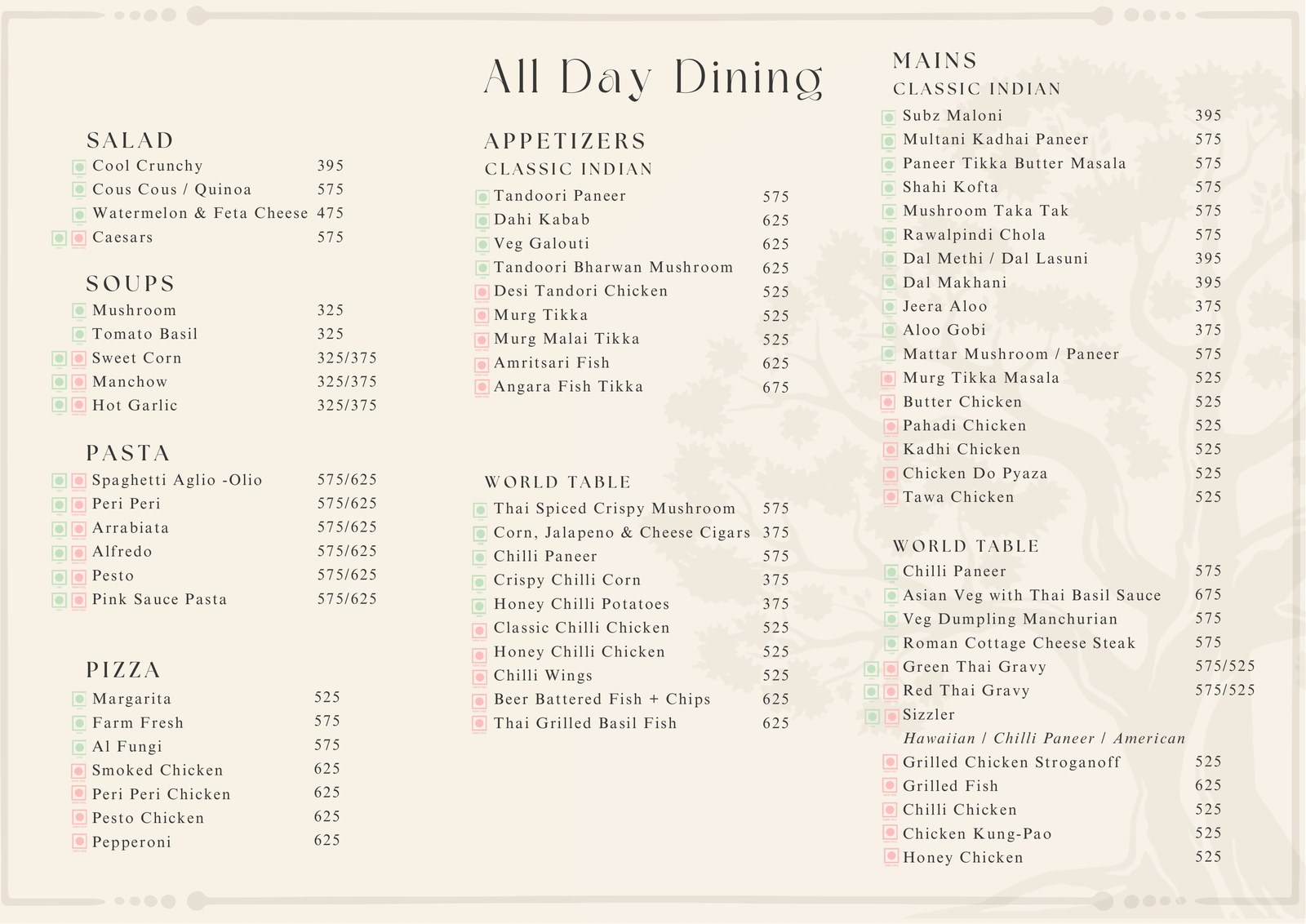 The Chestnut Grove dining menu, designed by TrendyWebs