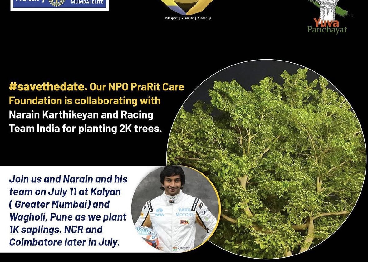 Go-green tree-planting campaign post featuring Narain Karthikeyan
