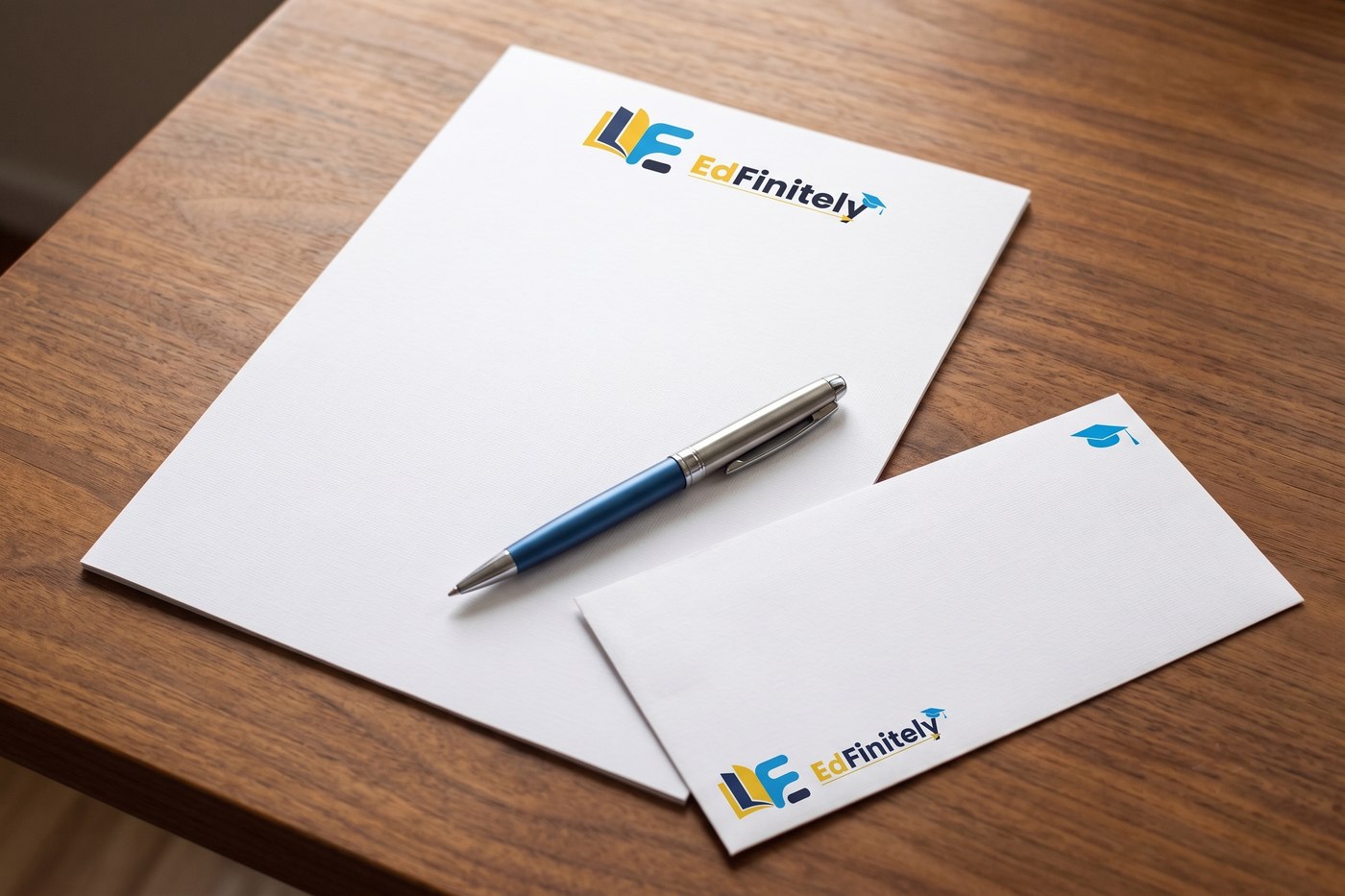 EdFinitely letterhead and envelope stationery concept mockup